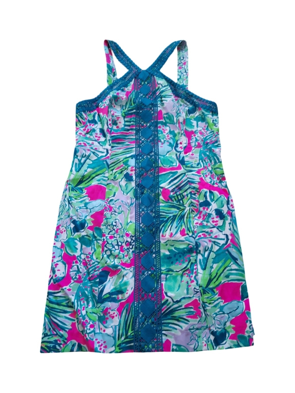 Lilly Pulitzer Tropical Print Halter Dress in Teal, Pink and Green